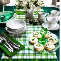 march dinner table in green and white lots of shamrocks